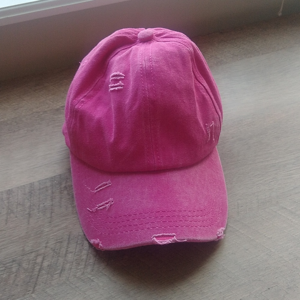Bright Neon Pink Cotton Distressed Women's Ball Cap